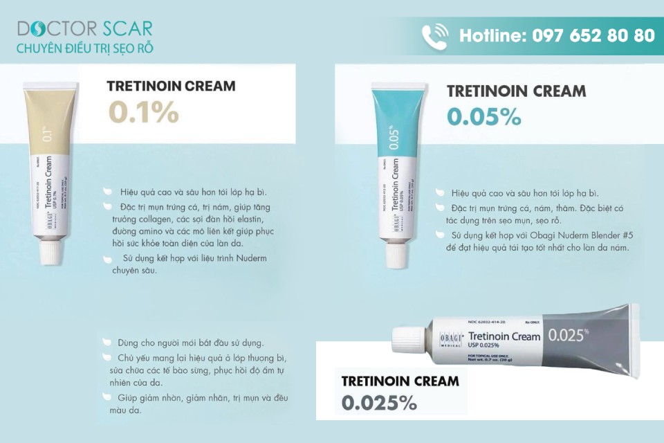 Tác dụng của Tretinoin obagi trị sẹo rỗ 0.1% 0.025% và 0.05%